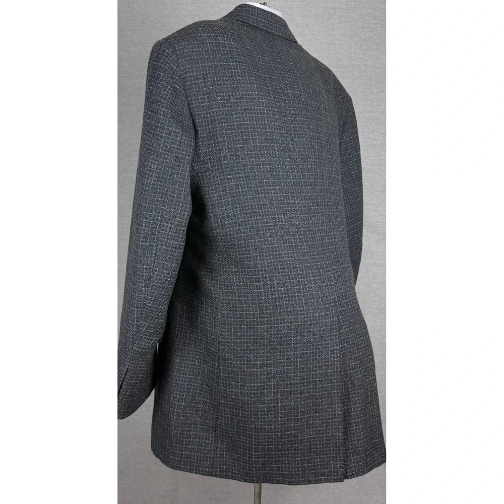 Southwick Mens 42L Sport Coat Blazer Grey Blue Micro Check USA Made
